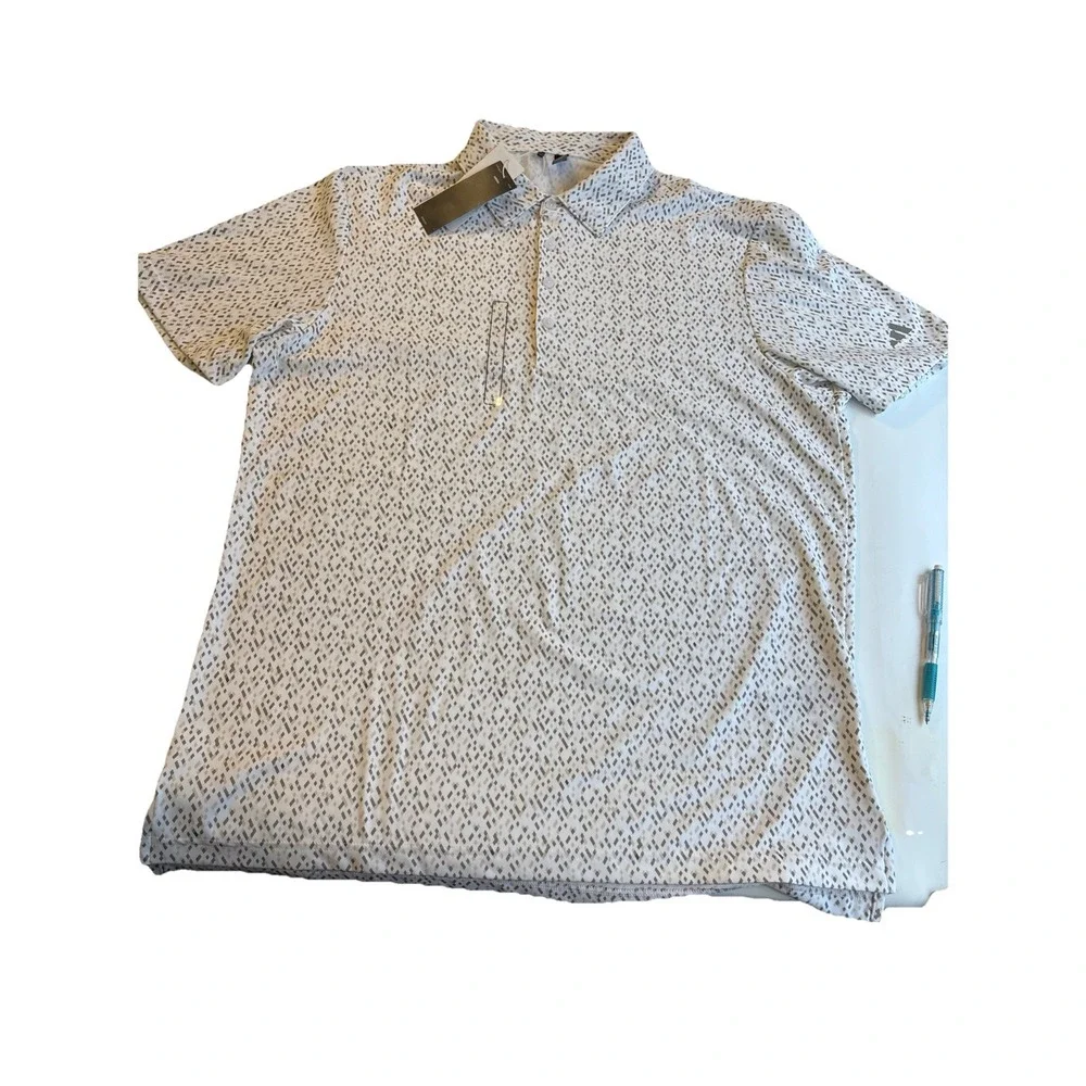 Adidas  Ultimate365 Micro Argyle Golf Polo, White/Putty Beige, Men's Large‎